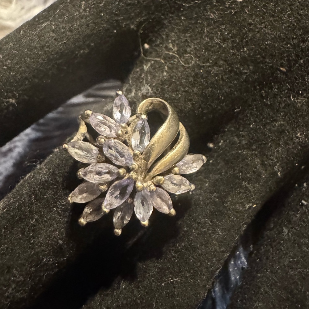 Sterling Silver Tanzanite Cocktail Cluster Ring Size 8